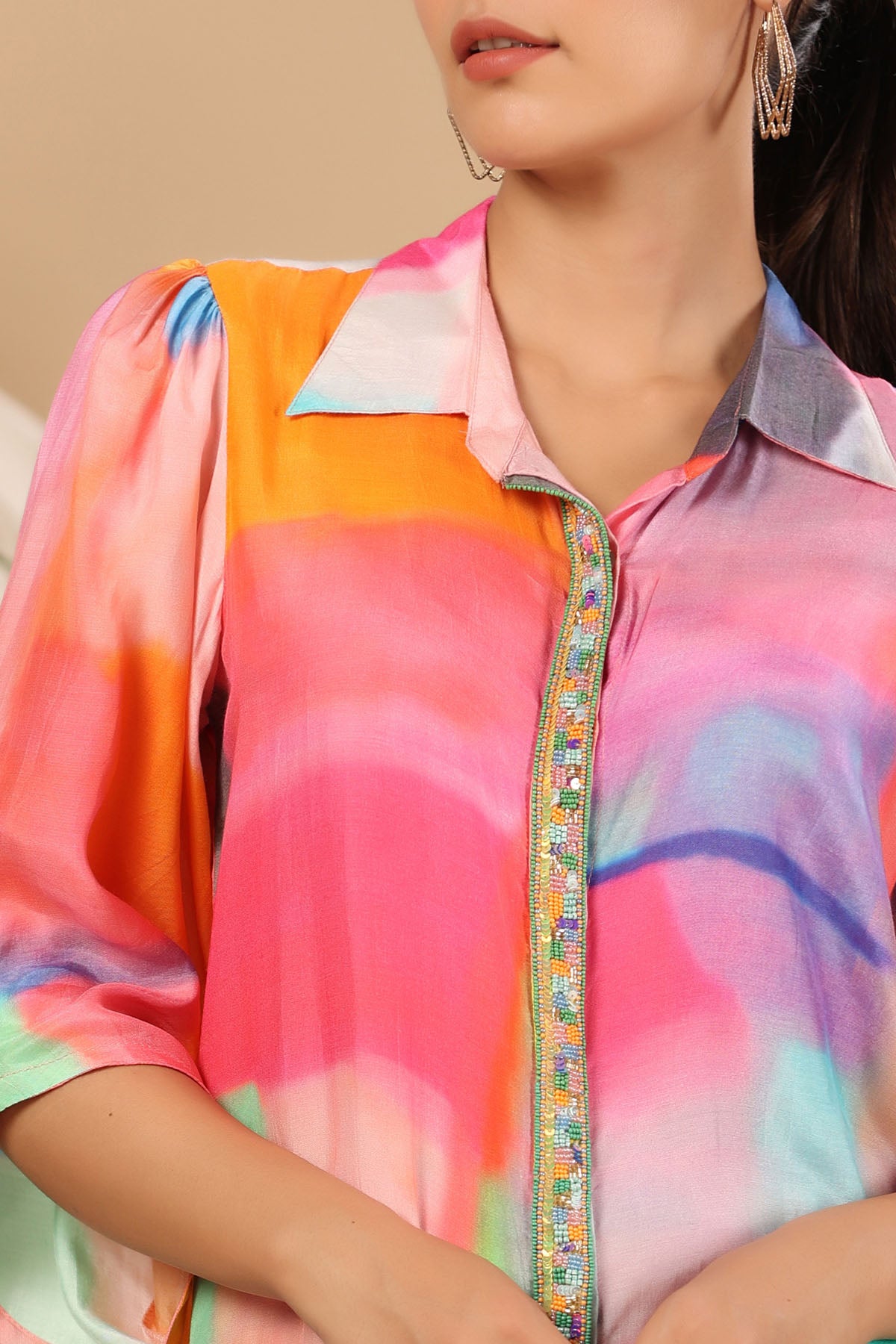 Pink Multicolor Muslin handwork Co-ord Set