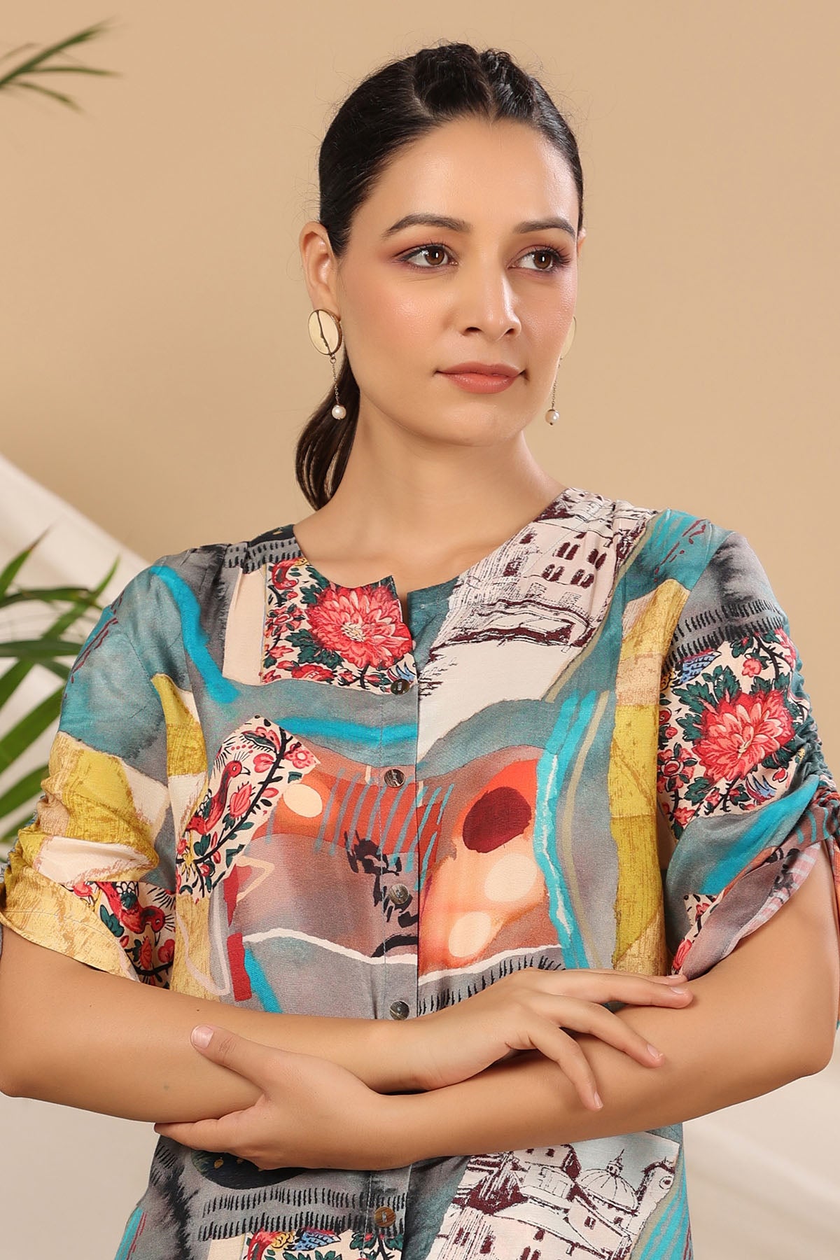 Grey Multicolor Muslin Printed Co-ord Set