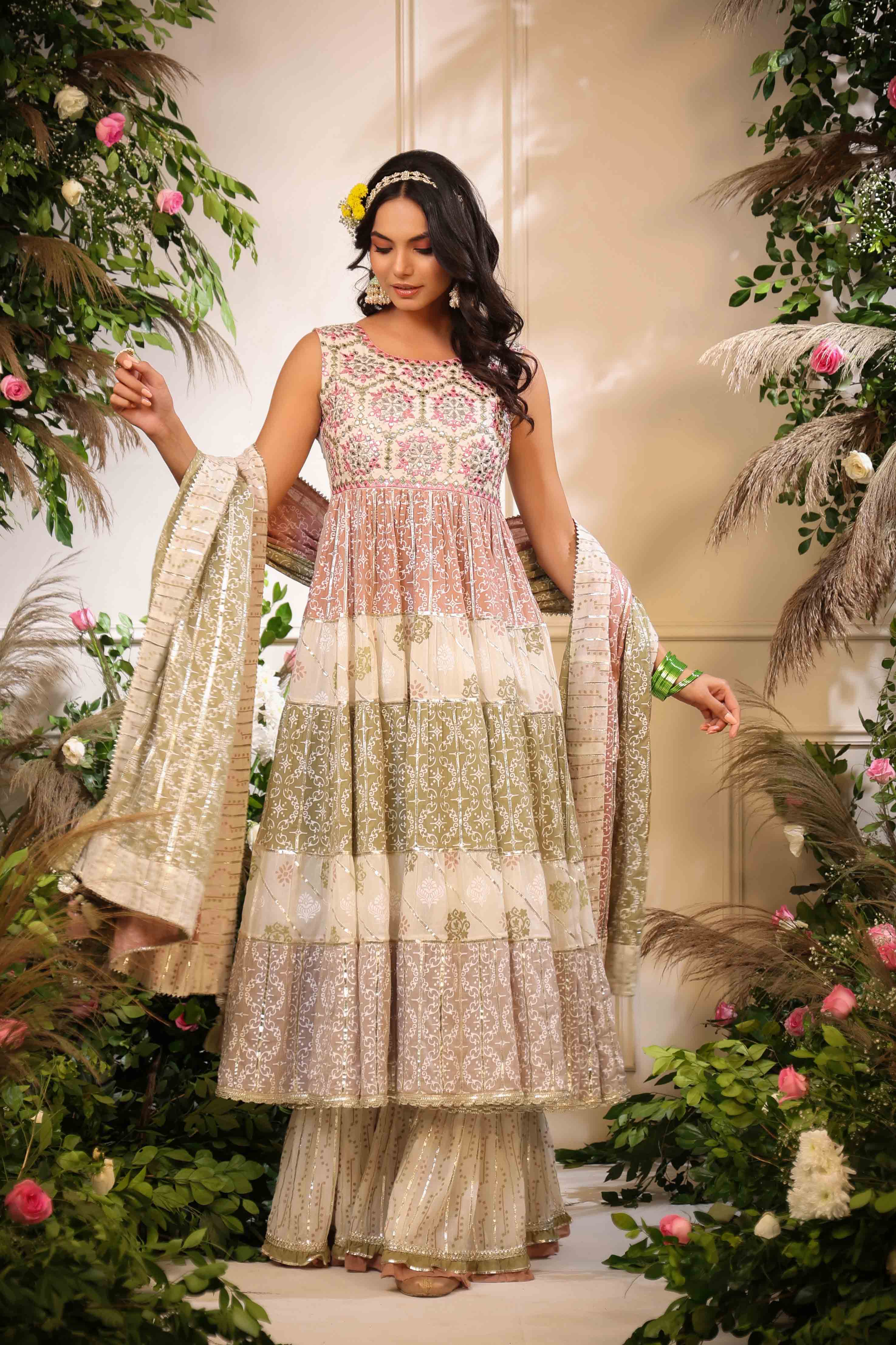Pink Multicolour Cotton Handwork Sharara Set