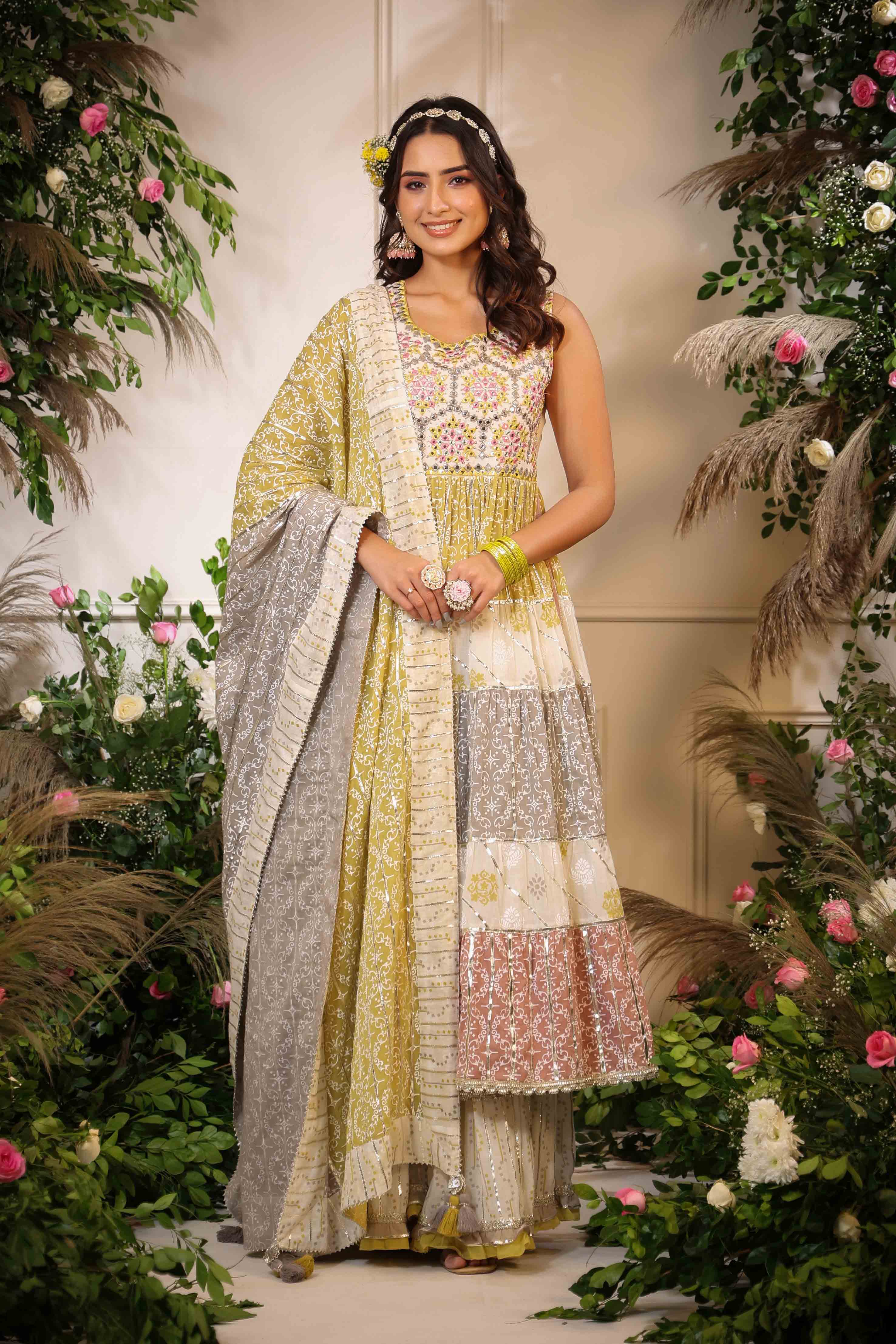Yellow Multicolour Handwork Sharara Set