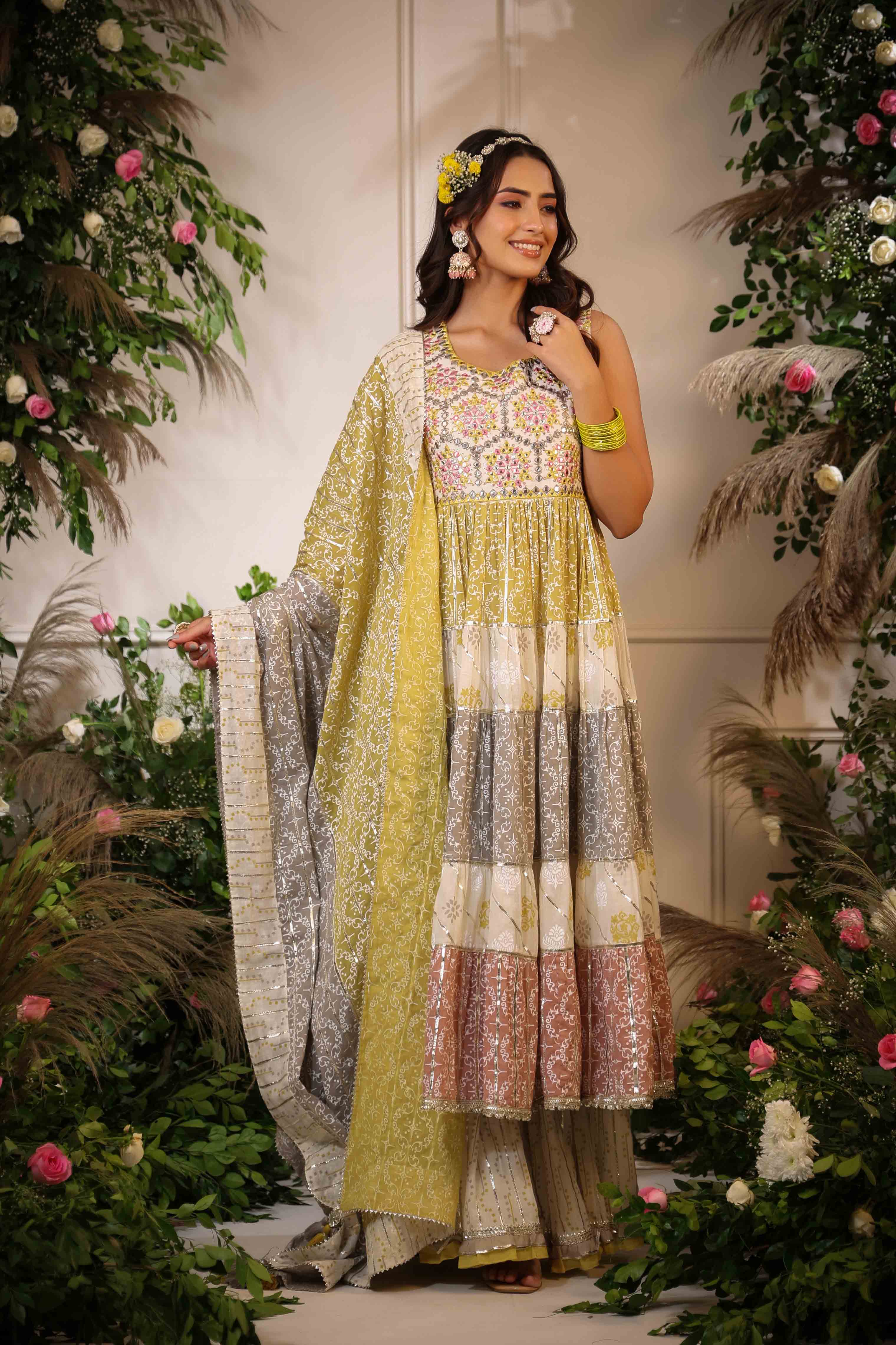Yellow Multicolour Handwork Sharara Set