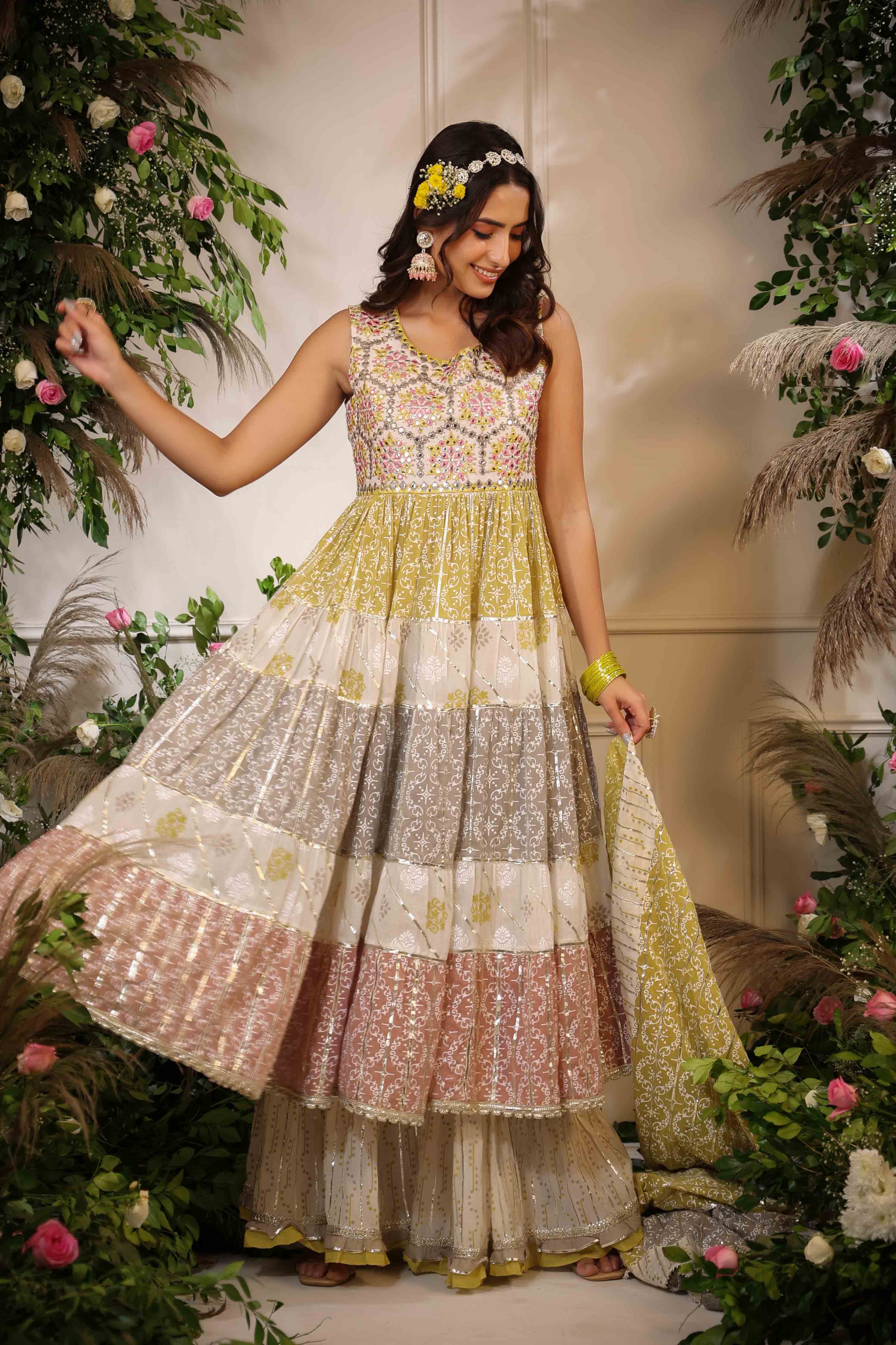 Yellow Multicolour Handwork Sharara Set