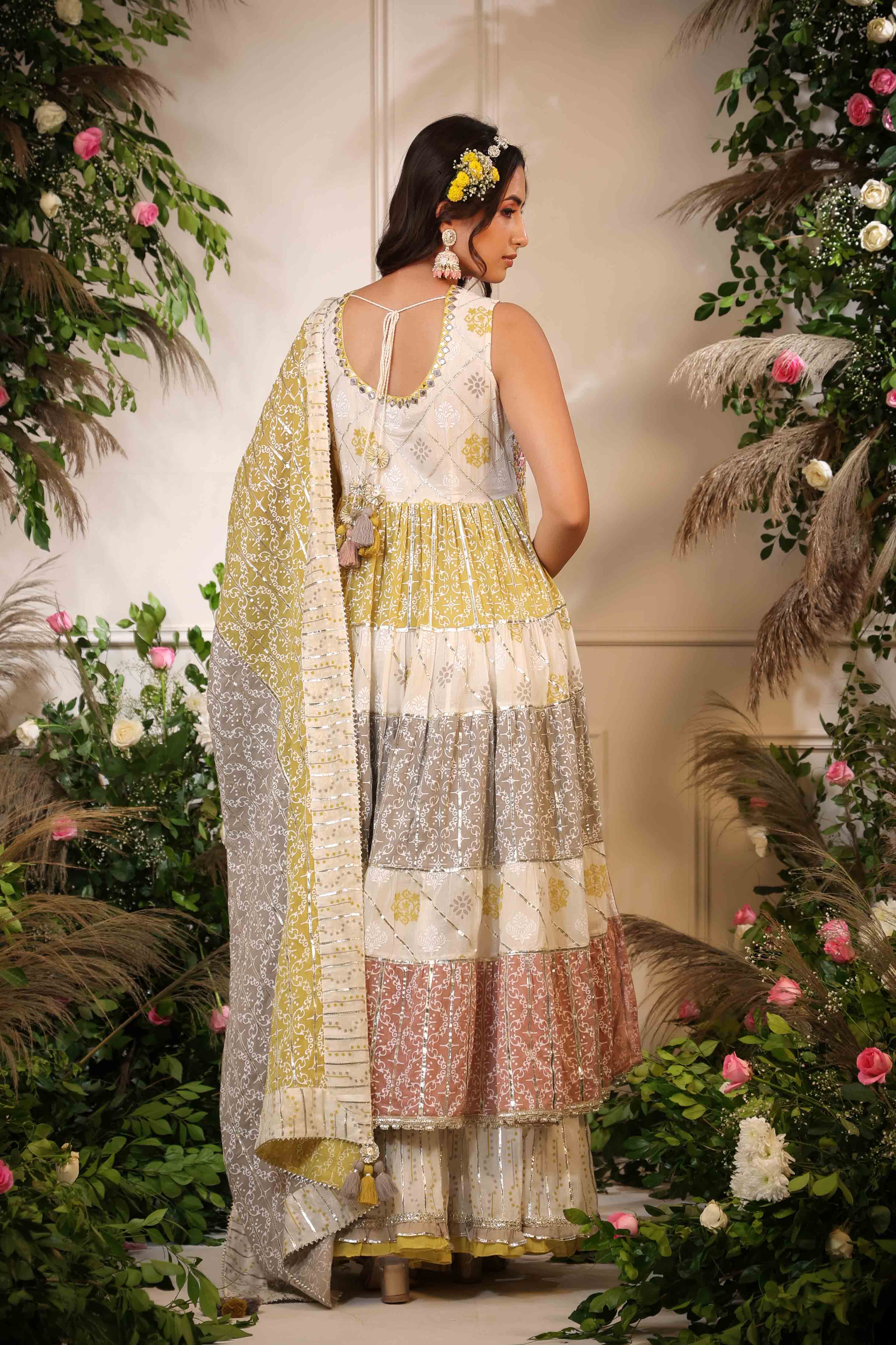Yellow Multicolour Handwork Sharara Set