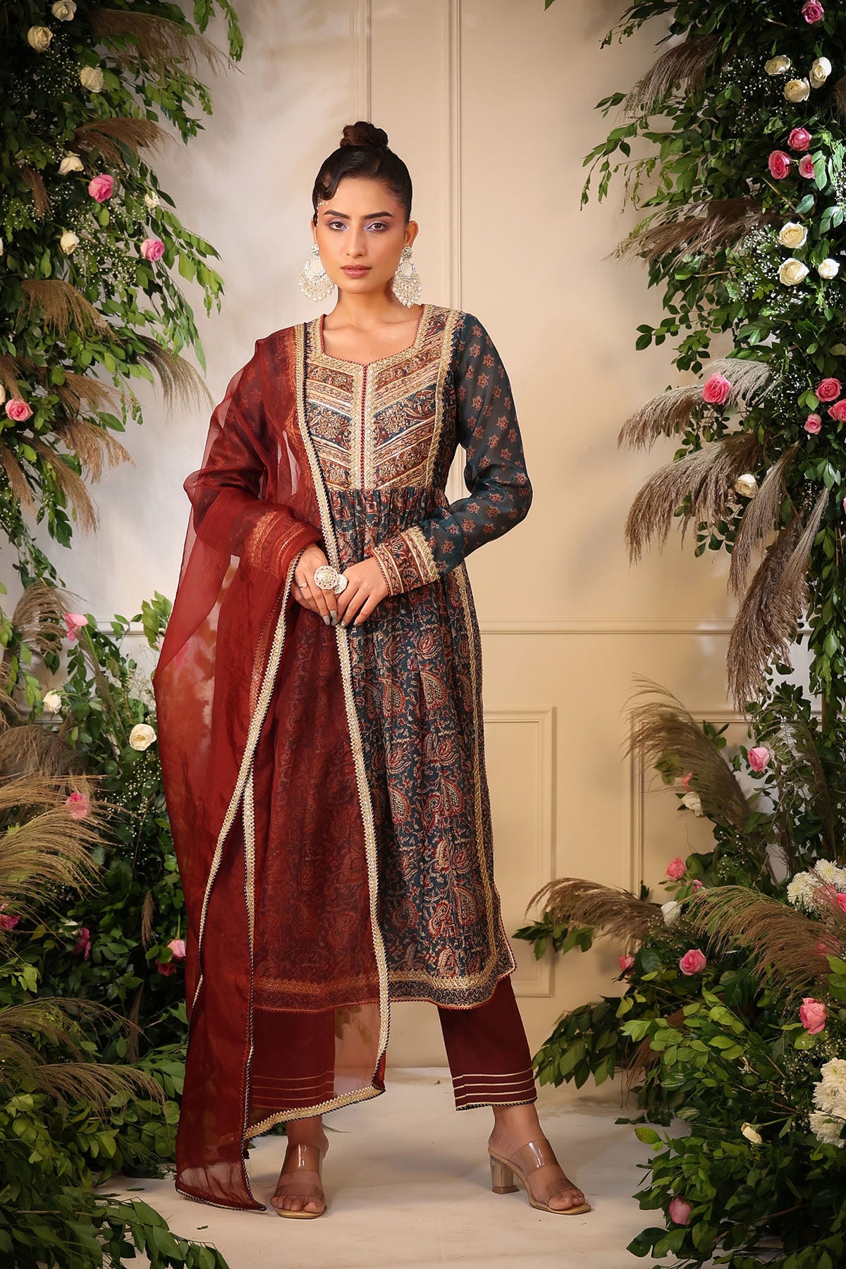Navy Blue Multicolor Chanderi Gotapatti Suit Set