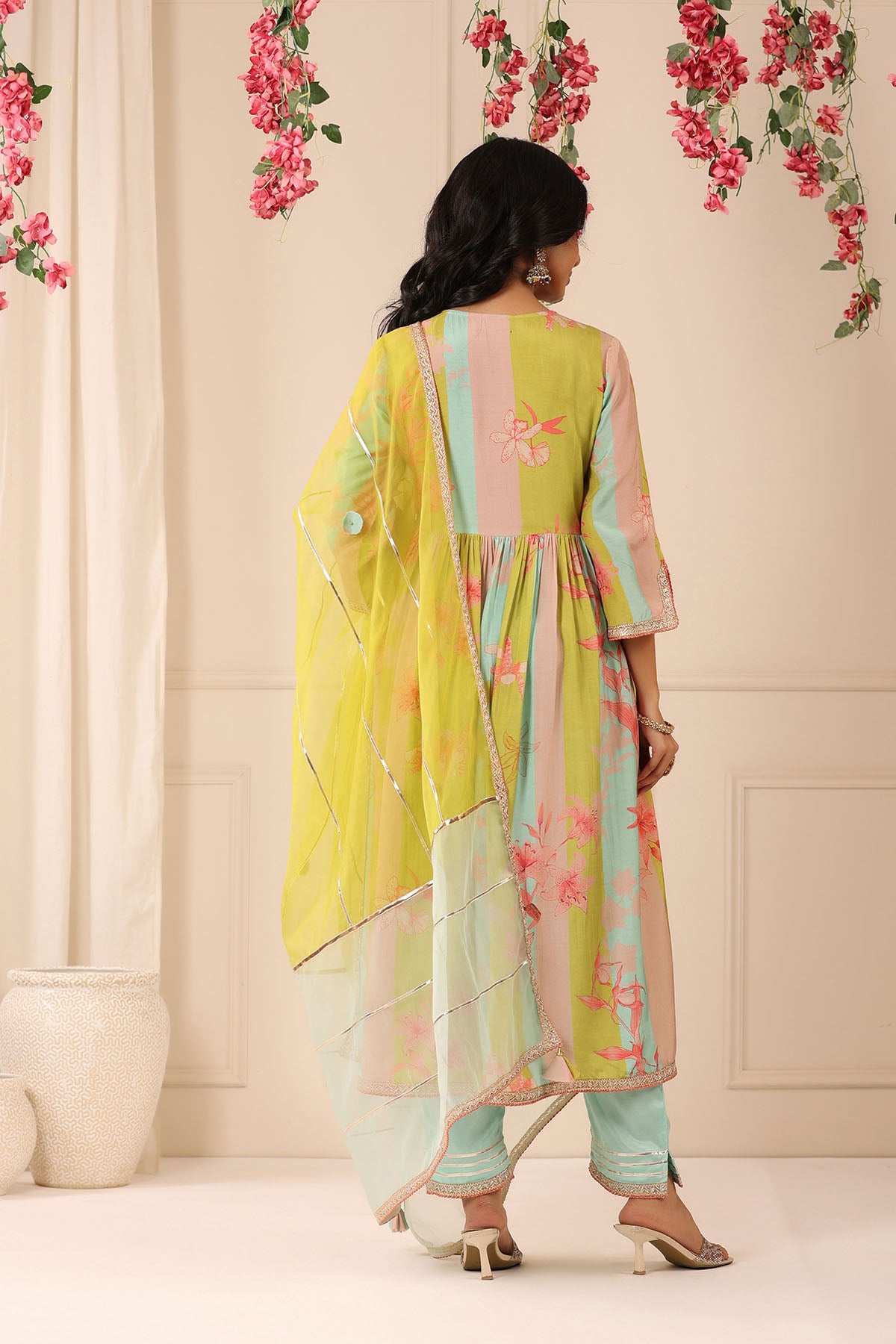 Green Multicolor Muslin Handwork Suit Set