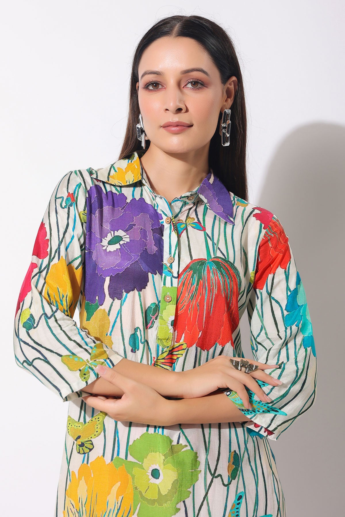 White Floral Muslin Printed Co-ord Set