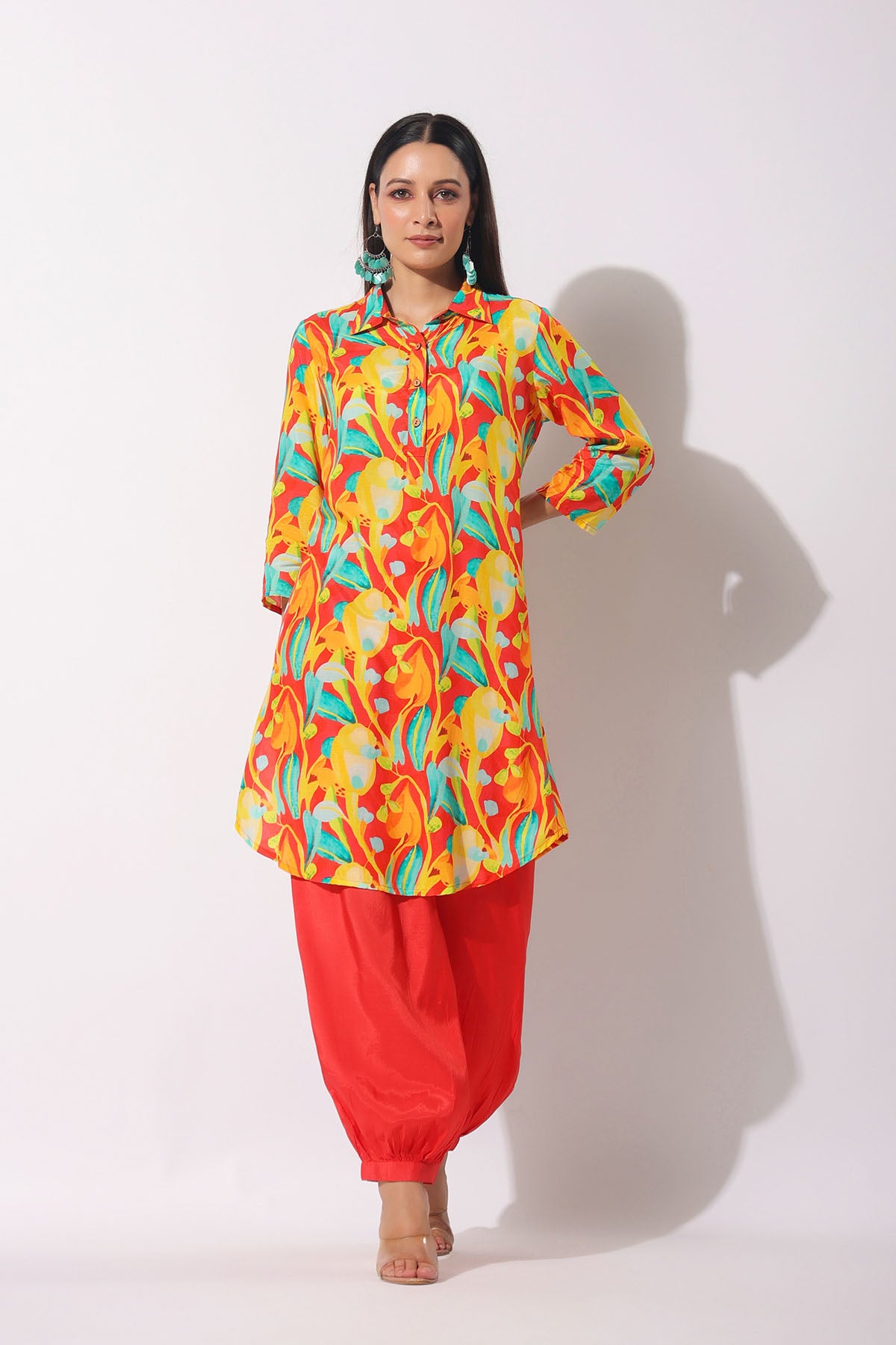 Red Floral Muslin Printed Co-ord Set