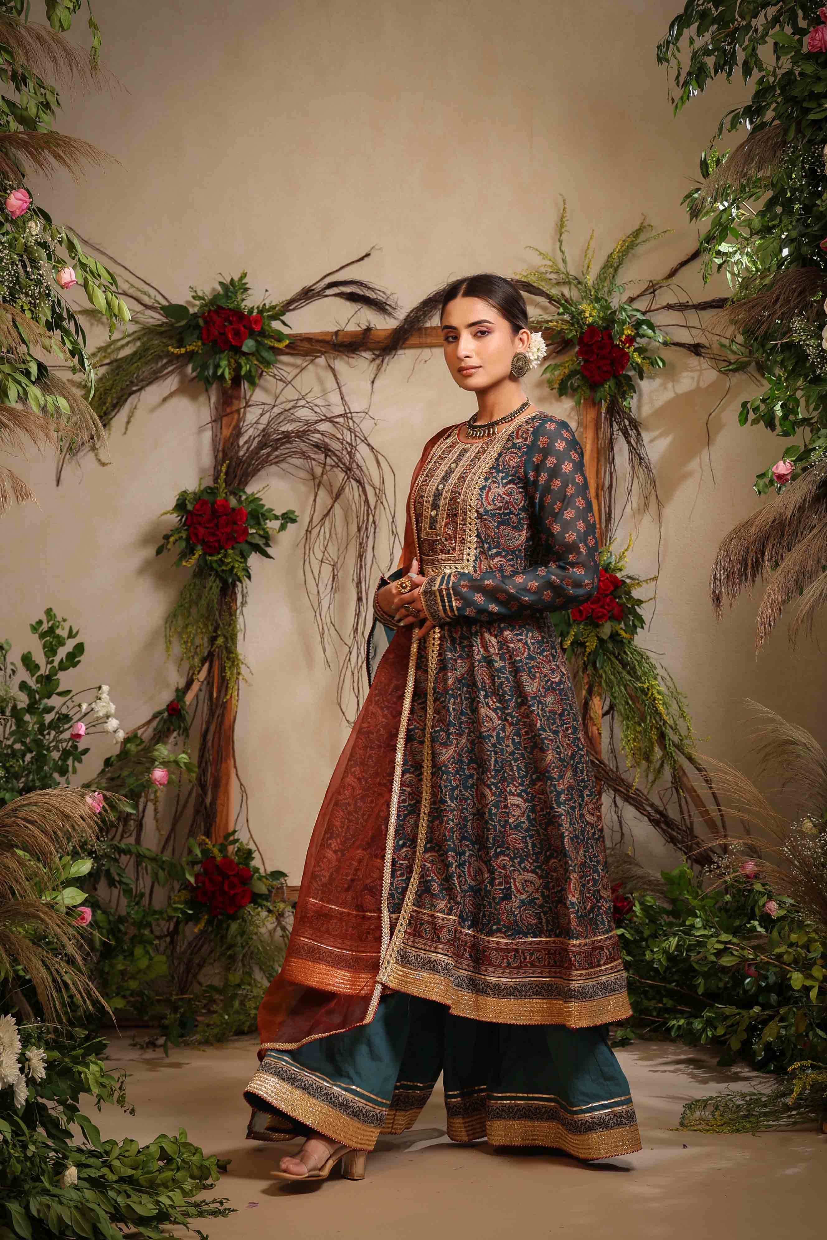 Navy Chanderi Handwork Sharara Set