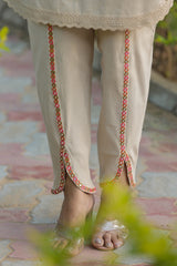 Beige Embroidered Cotton Suit Set
