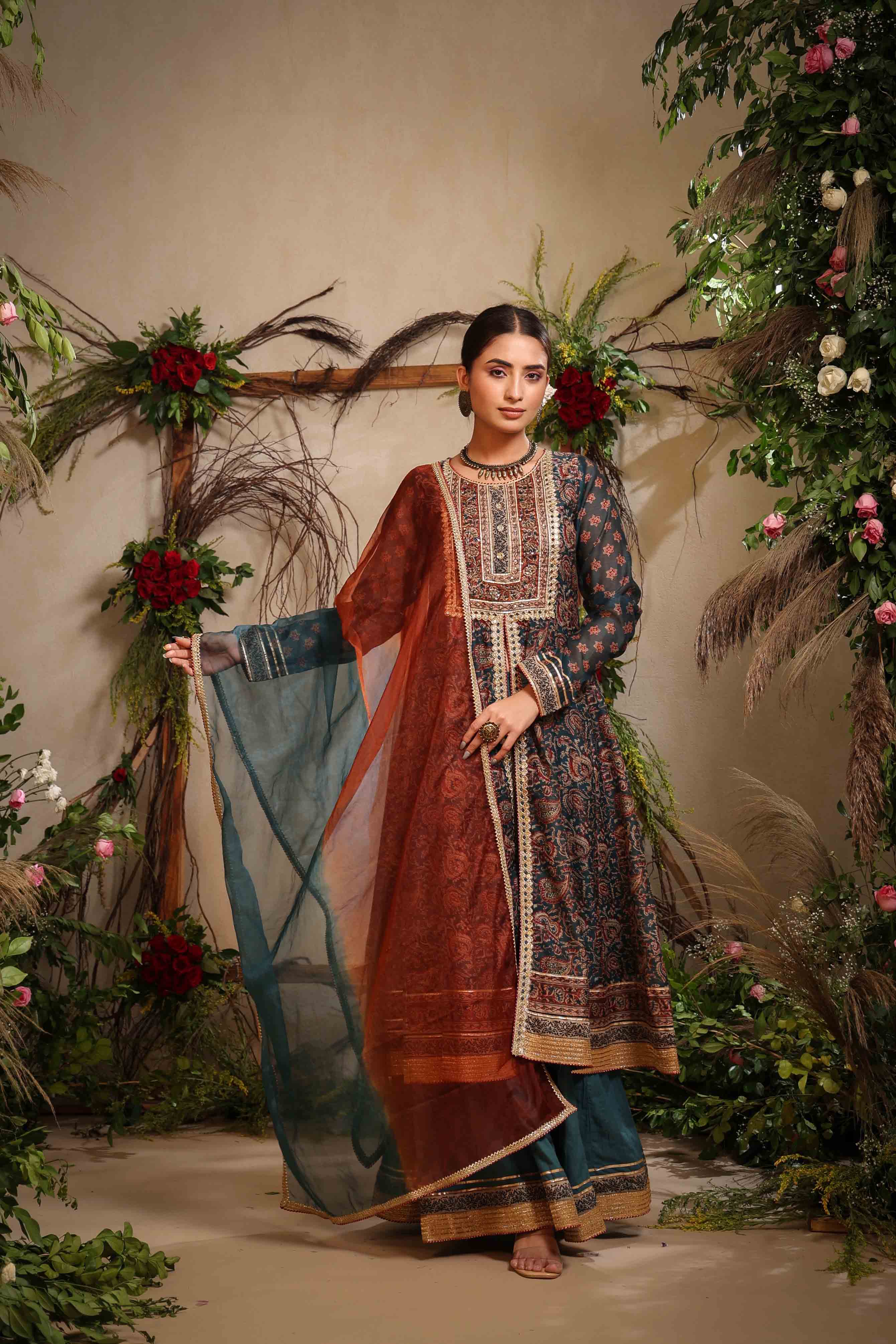 Navy Chanderi Handwork Sharara Set