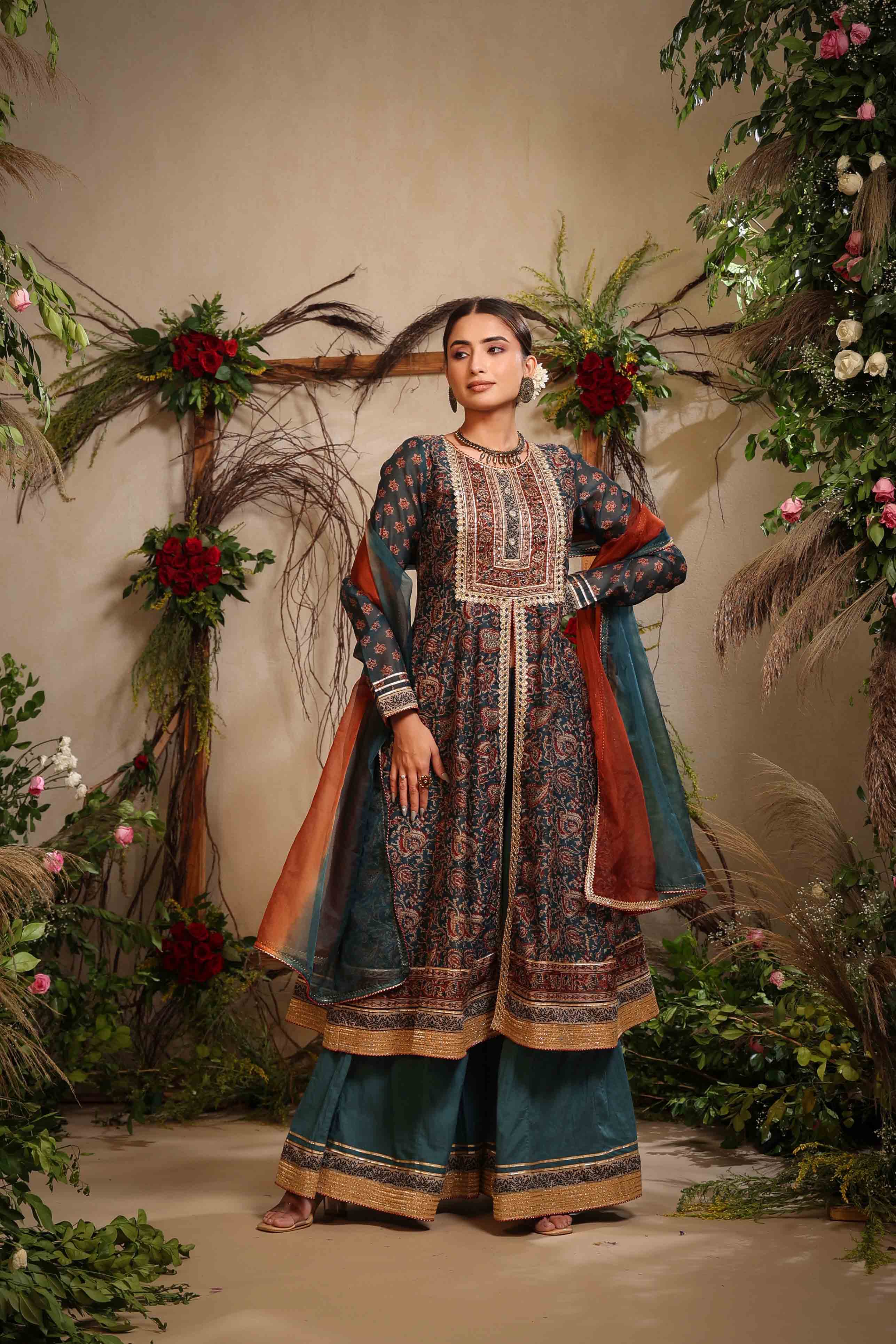 Navy Chanderi Handwork Sharara Set