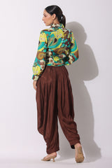 Green Muslin Printed Fusion Co Ord Set