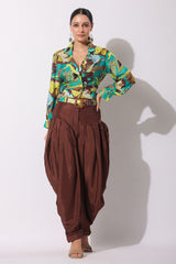 Green Muslin Printed Fusion Co Ord Set