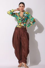 Green Muslin Printed Fusion Co Ord Set