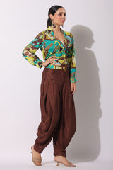 Green Muslin Printed Fusion Co Ord Set