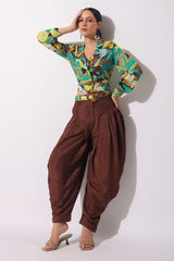 Green Muslin Printed Fusion Co Ord Set