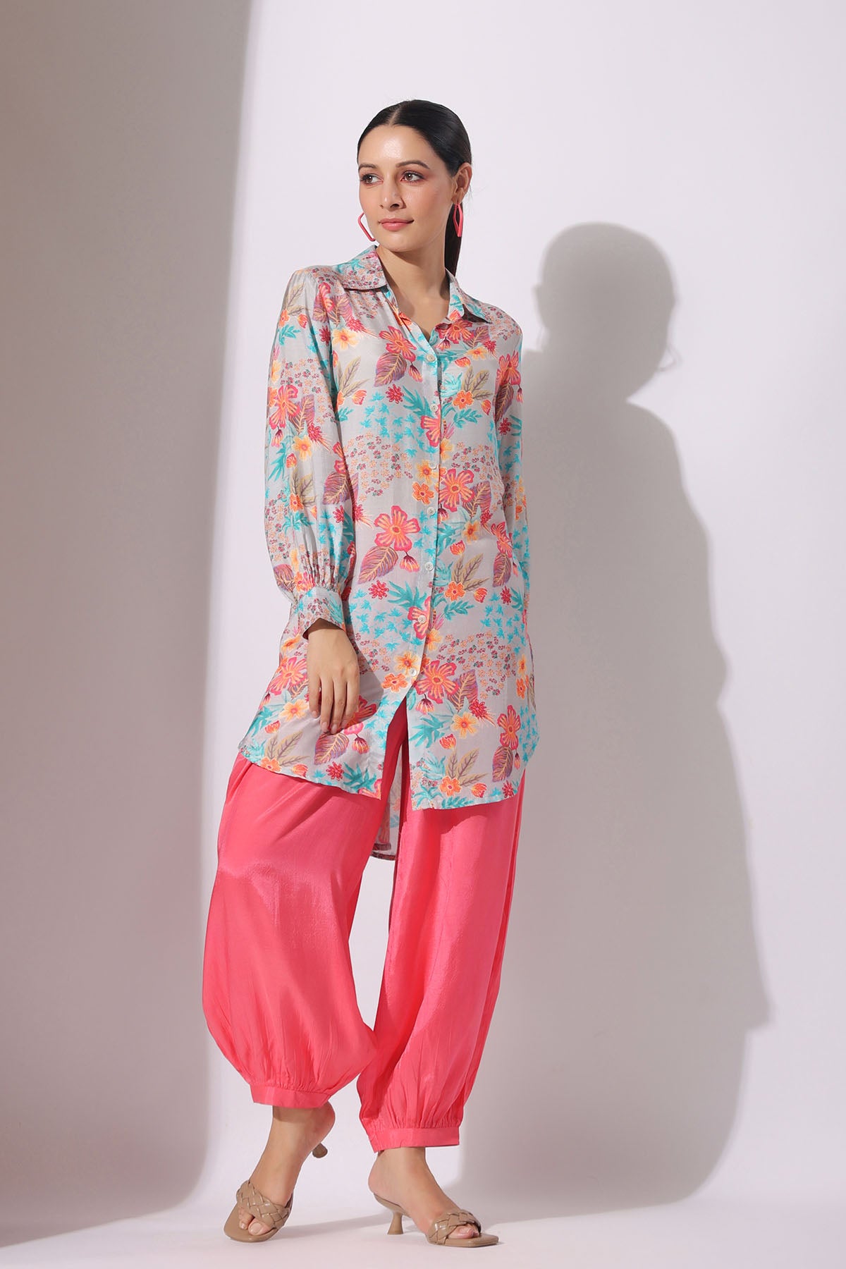Grey Floral Muslin Printed Co-ord Set