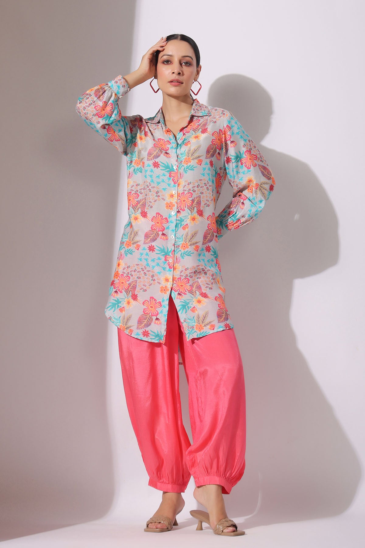 Grey Floral Muslin Printed Co-ord Set