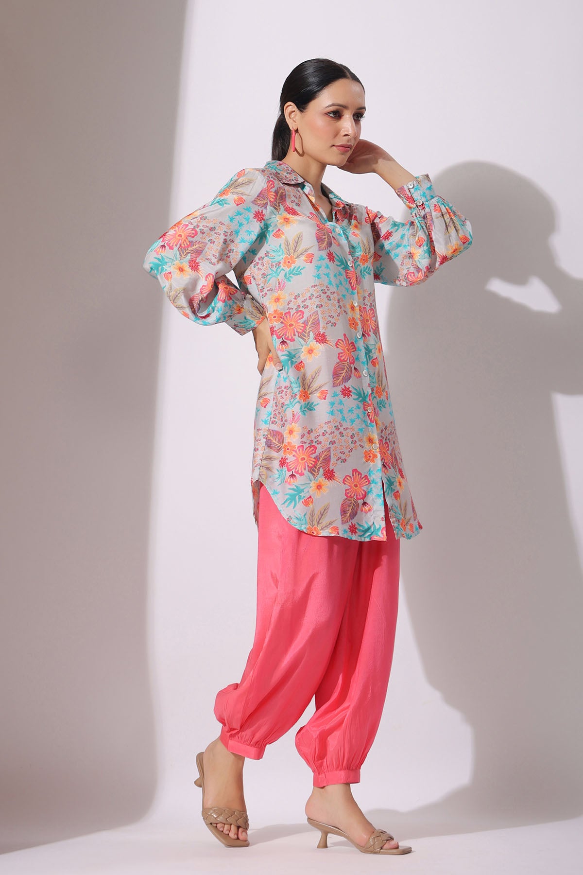 Grey Floral Muslin Printed Co-ord Set