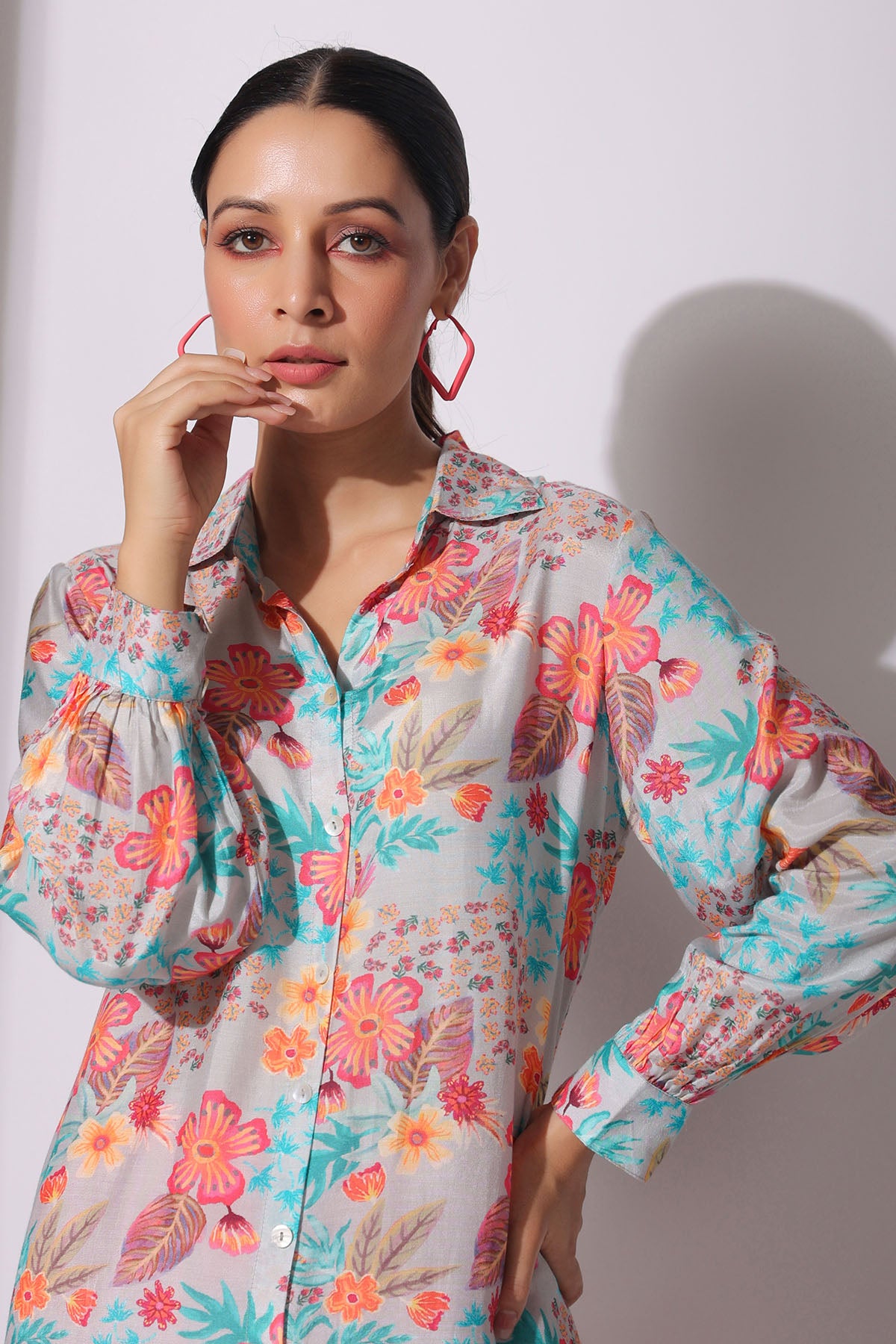 Grey Floral Muslin Printed Co-ord Set