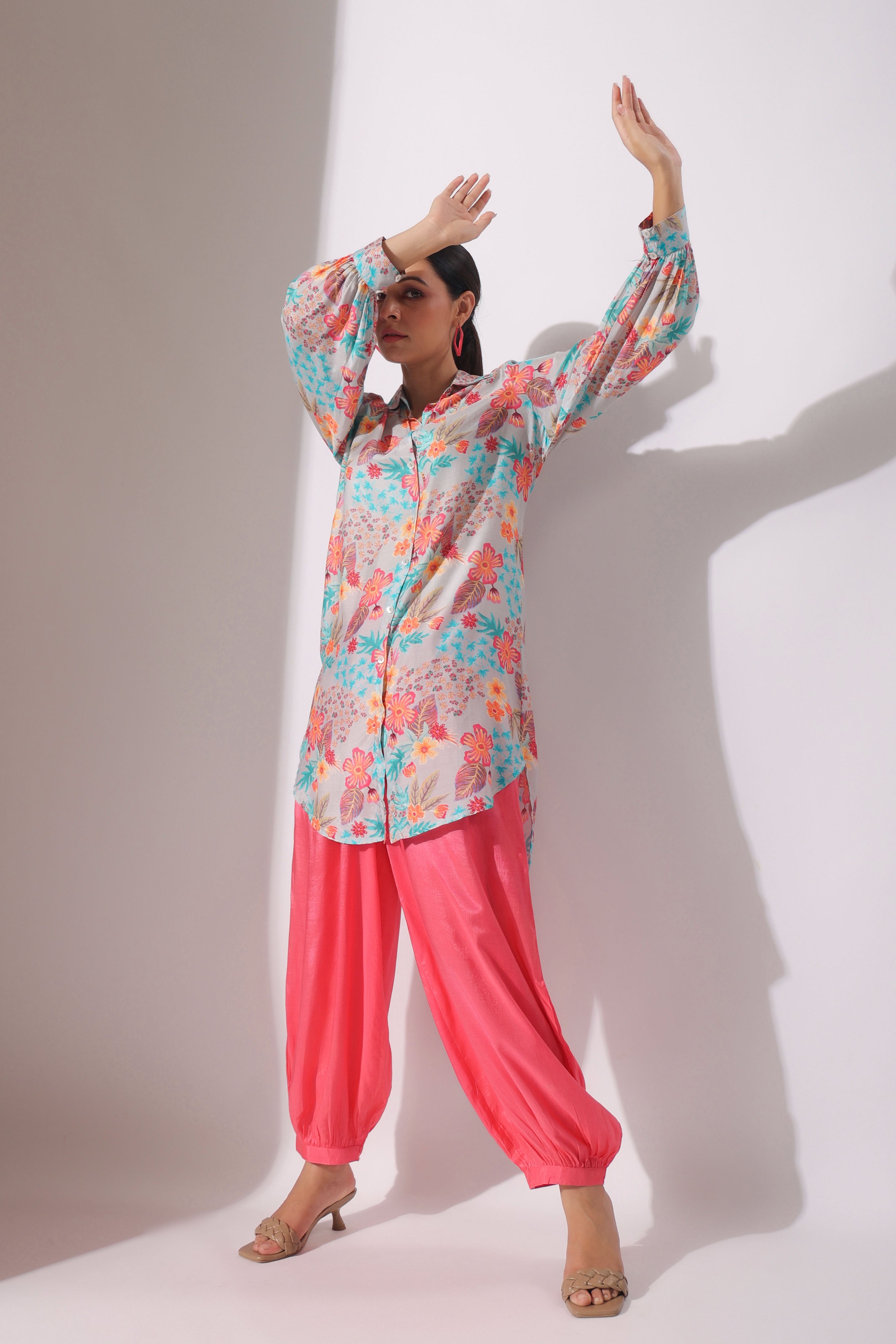 Grey Floral Muslin Printed Co-ord Set