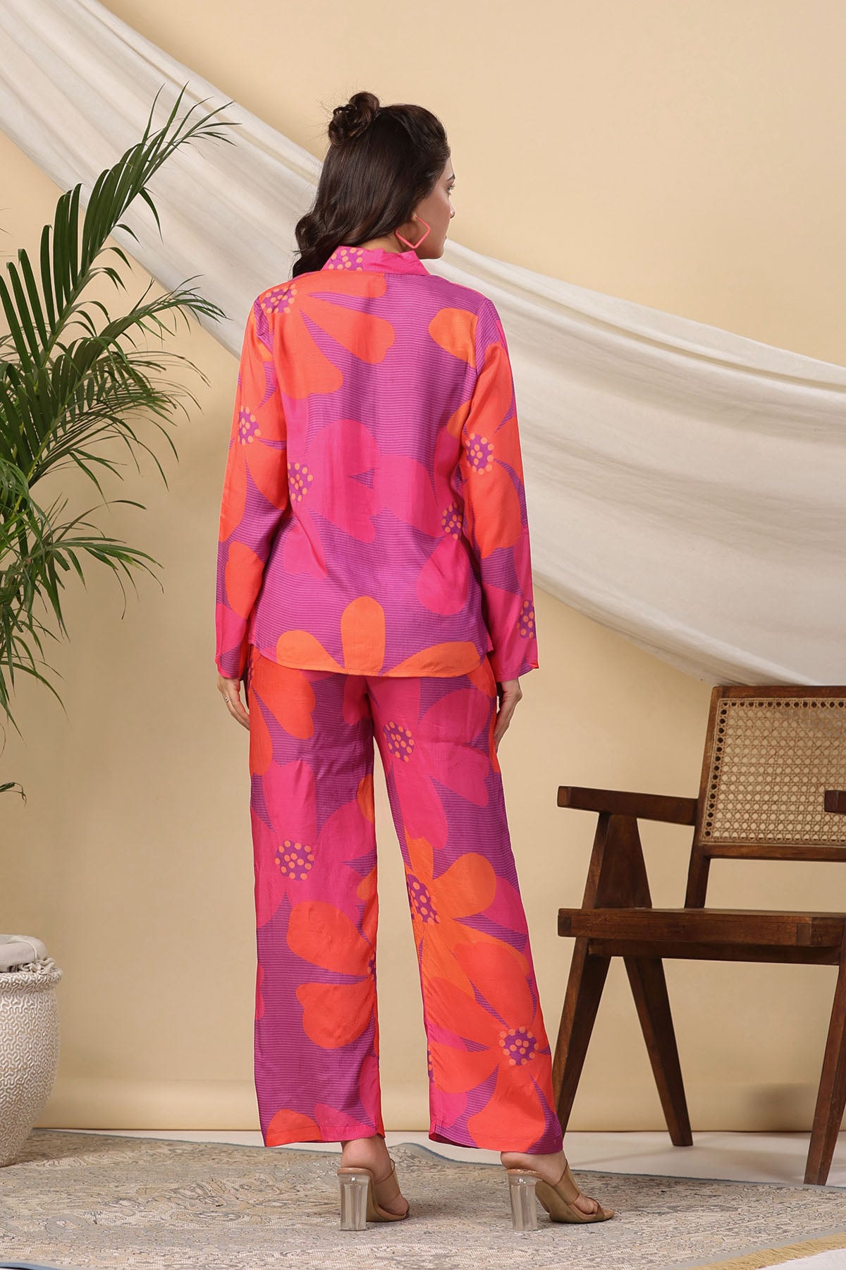 Red Multicolour Muslin Printed Co-ord Set