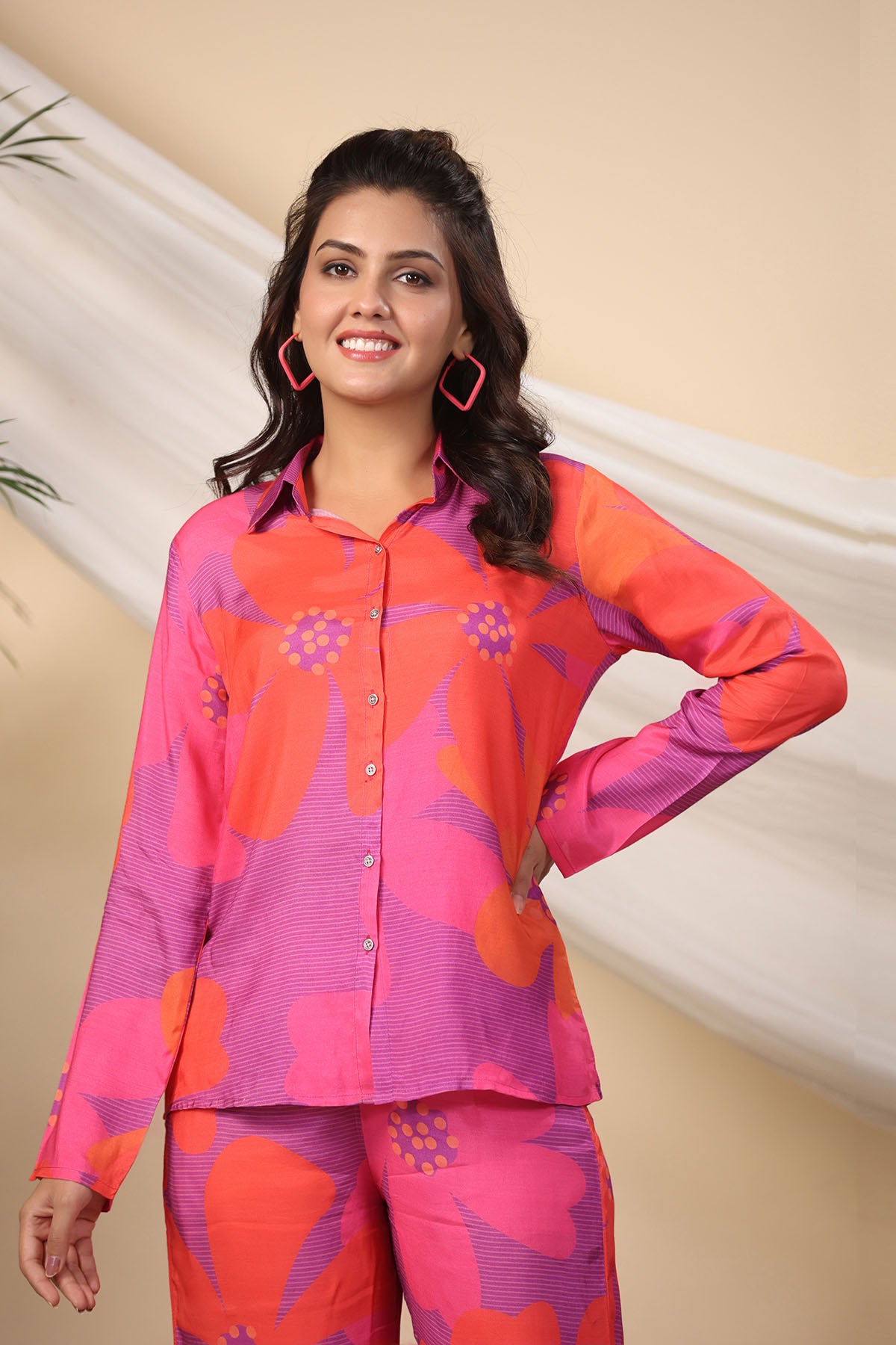 Red Multicolour Muslin Printed Co-ord Set