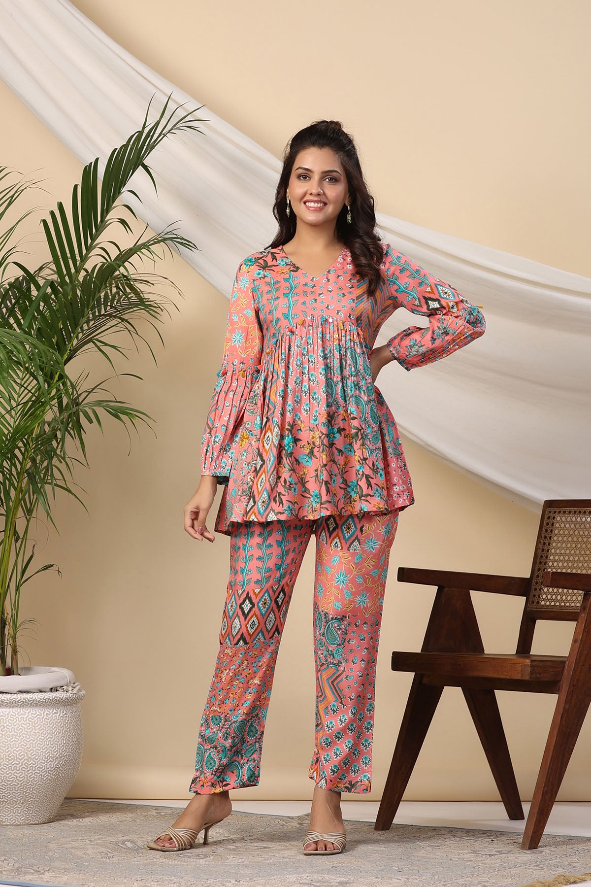 Pink Muslin Printed Co-ord Set