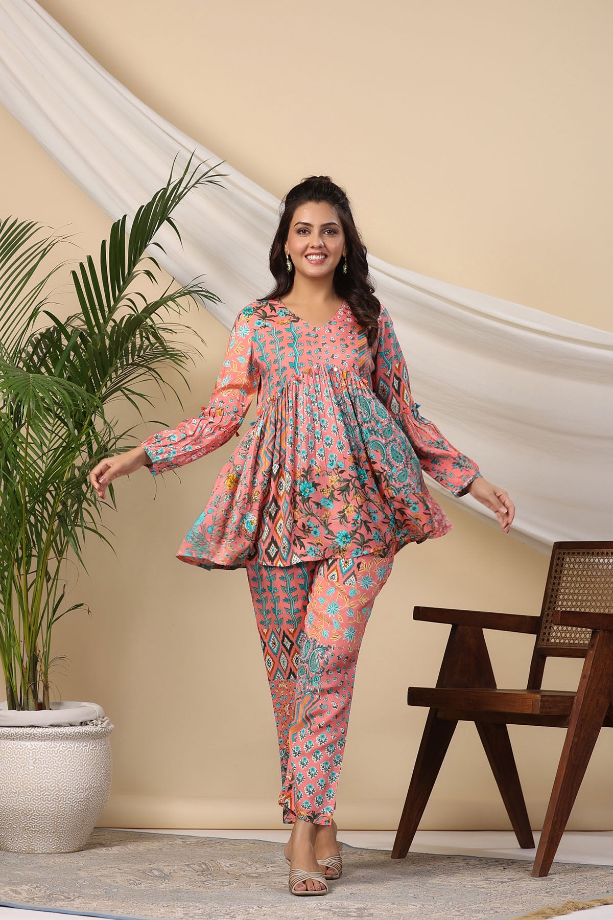 Pink Muslin Printed Co-ord Set