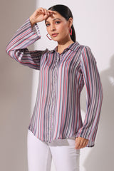 Peach stripe printed silk shirt