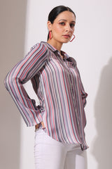 Peach stripe printed silk shirt