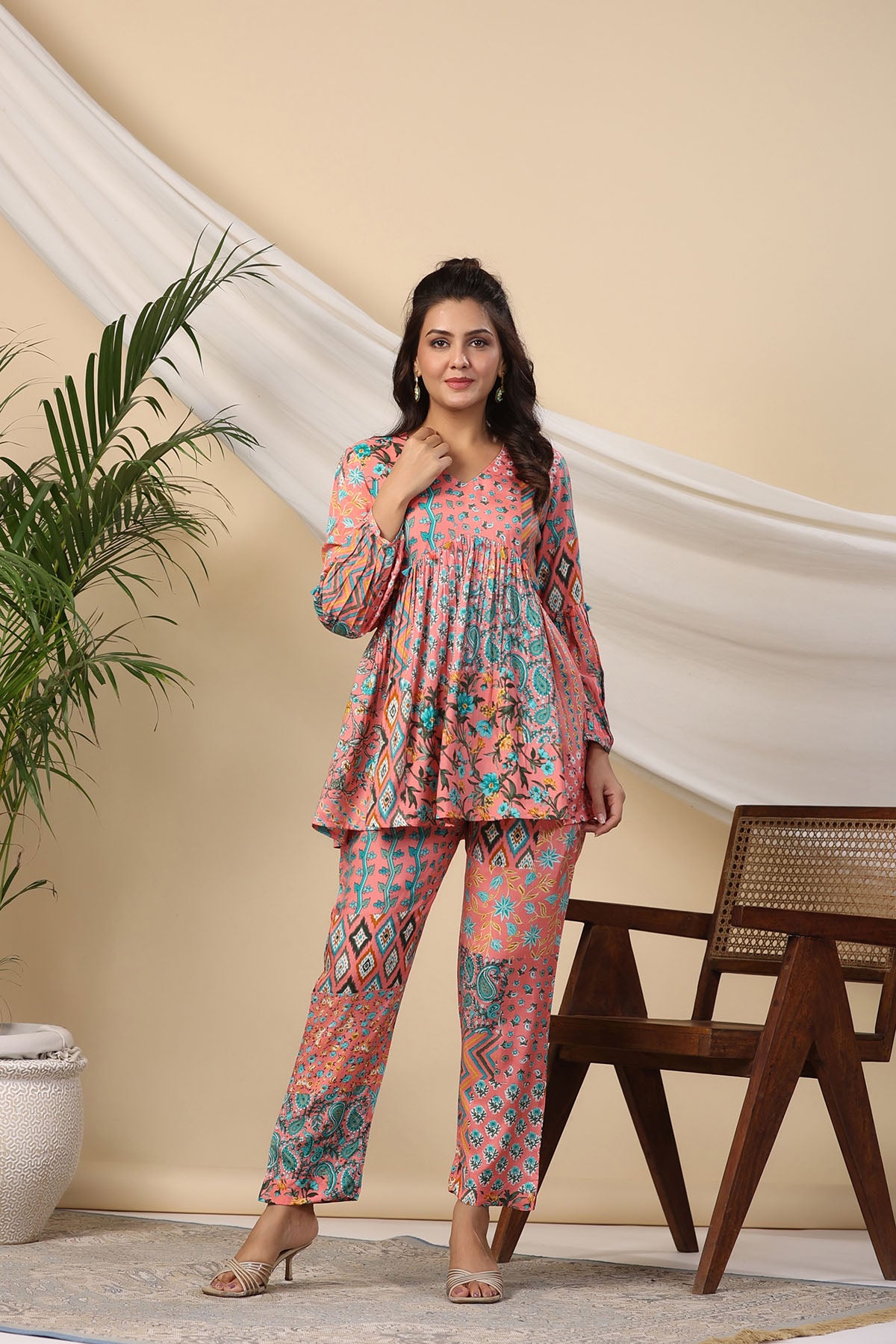 Pink Muslin Printed Co-ord Set