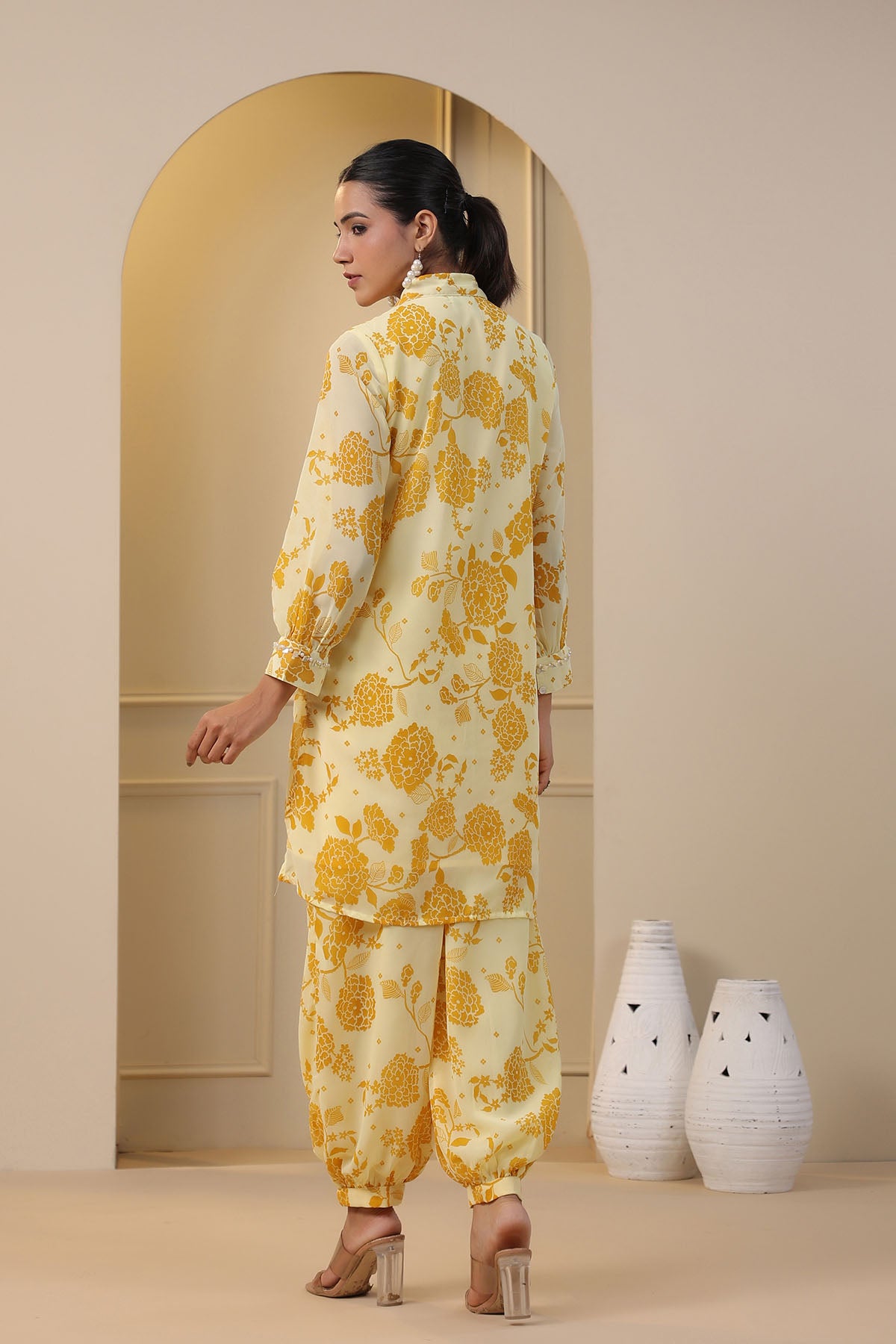 Yellow Georgette Handwork Co-ord Set