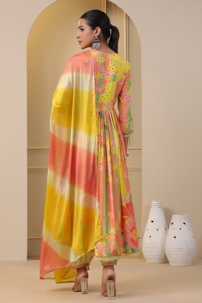 Haldi Yellow Muslin Embroidered Suit Set