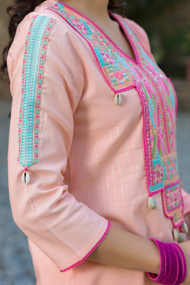 Soft Peach Embroidered Cotton Suit Set