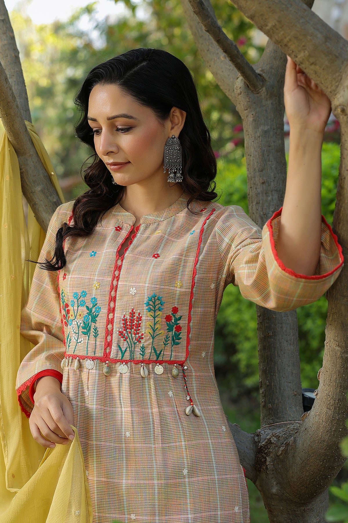 Lemon Yellow Cotton Embroidered Straight-Cut Suit
