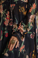 Black floral chinon mirror work naira suit set