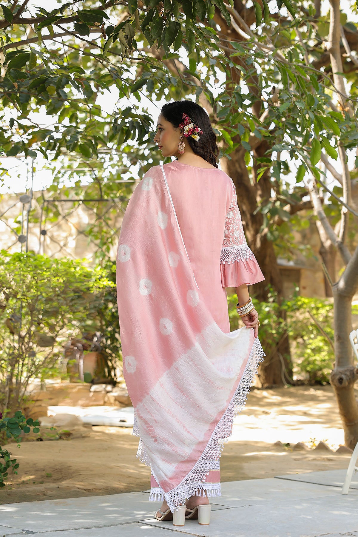 Pink Chanderi Embroidered Straight-Cut Suit