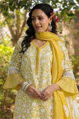 Rich Yellow Embroidered Chanderi Suit Set