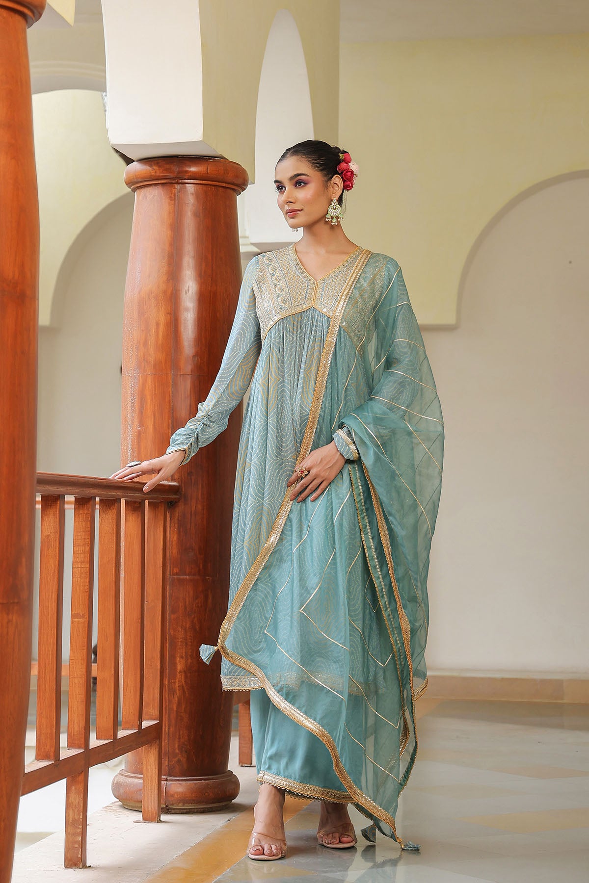 Blue Georgette Embroidered Suit