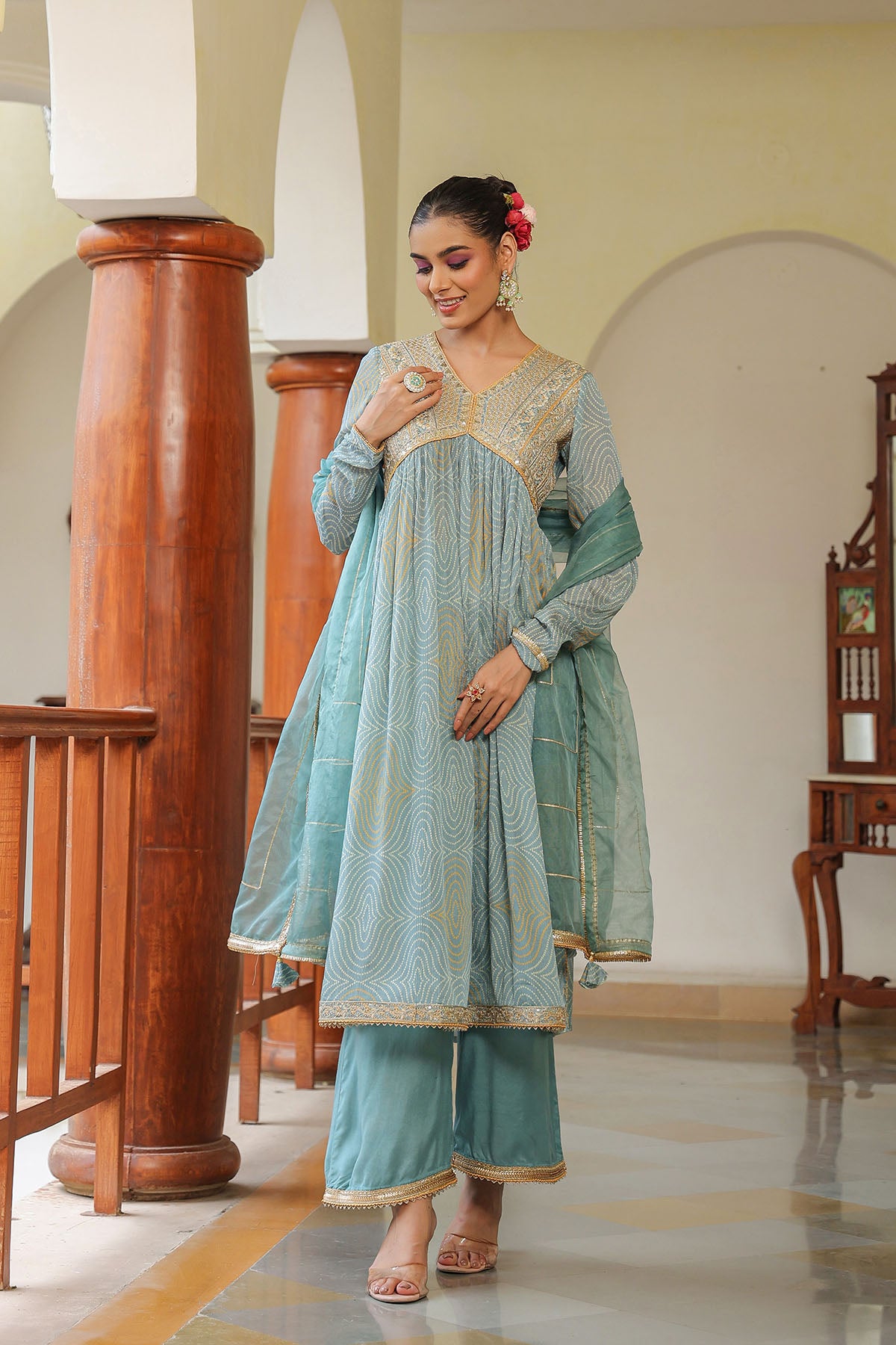 Blue Georgette Embroidered Suit
