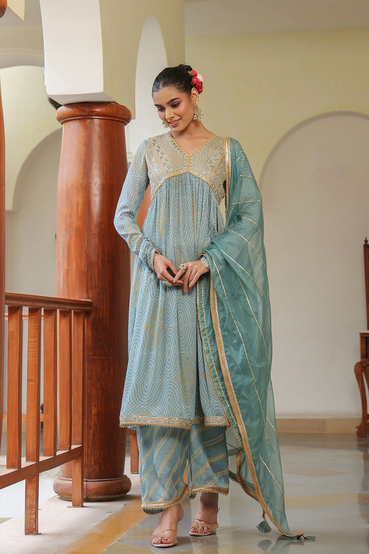 Blue Georgette Embroidered Suit