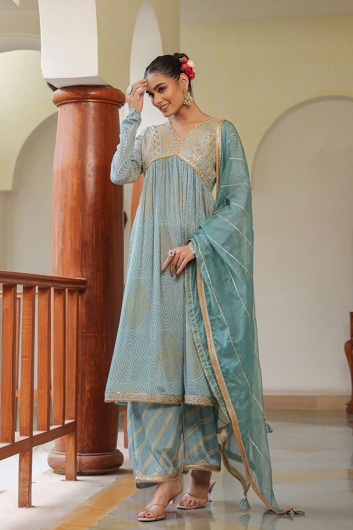 Blue Georgette Embroidered Suit