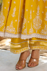 Mustard Sequin Embroidered Cotton Anarkali Set