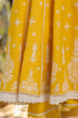 Mustard Sequin Embroidered Cotton Anarkali Set