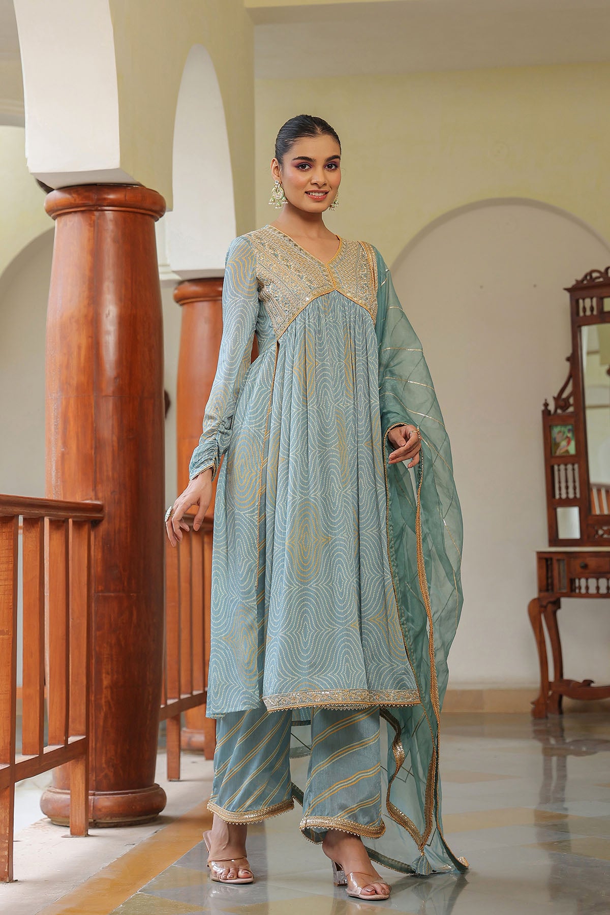 Blue Georgette Embroidered Suit