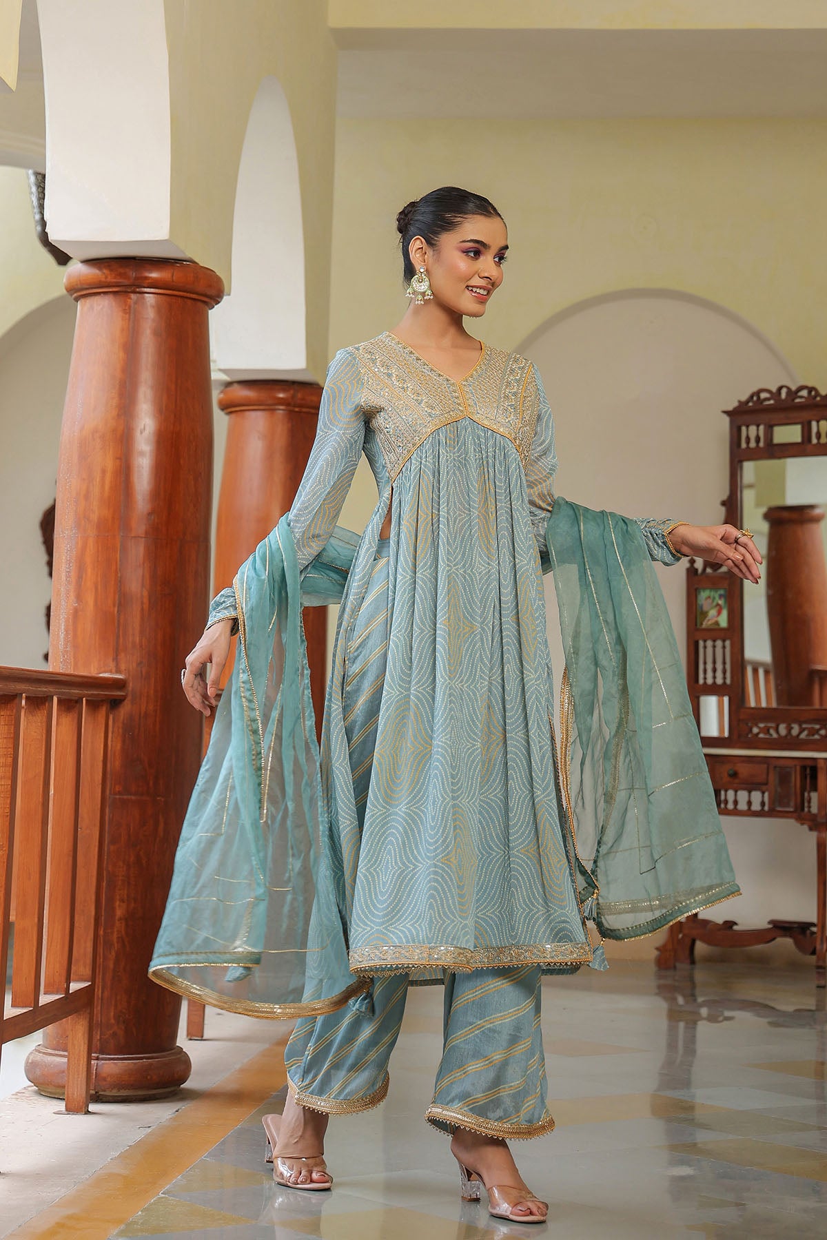 Blue Georgette Embroidered Suit