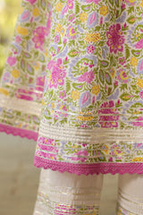 Purple Embroidered Floral Cotton Anarkali Set