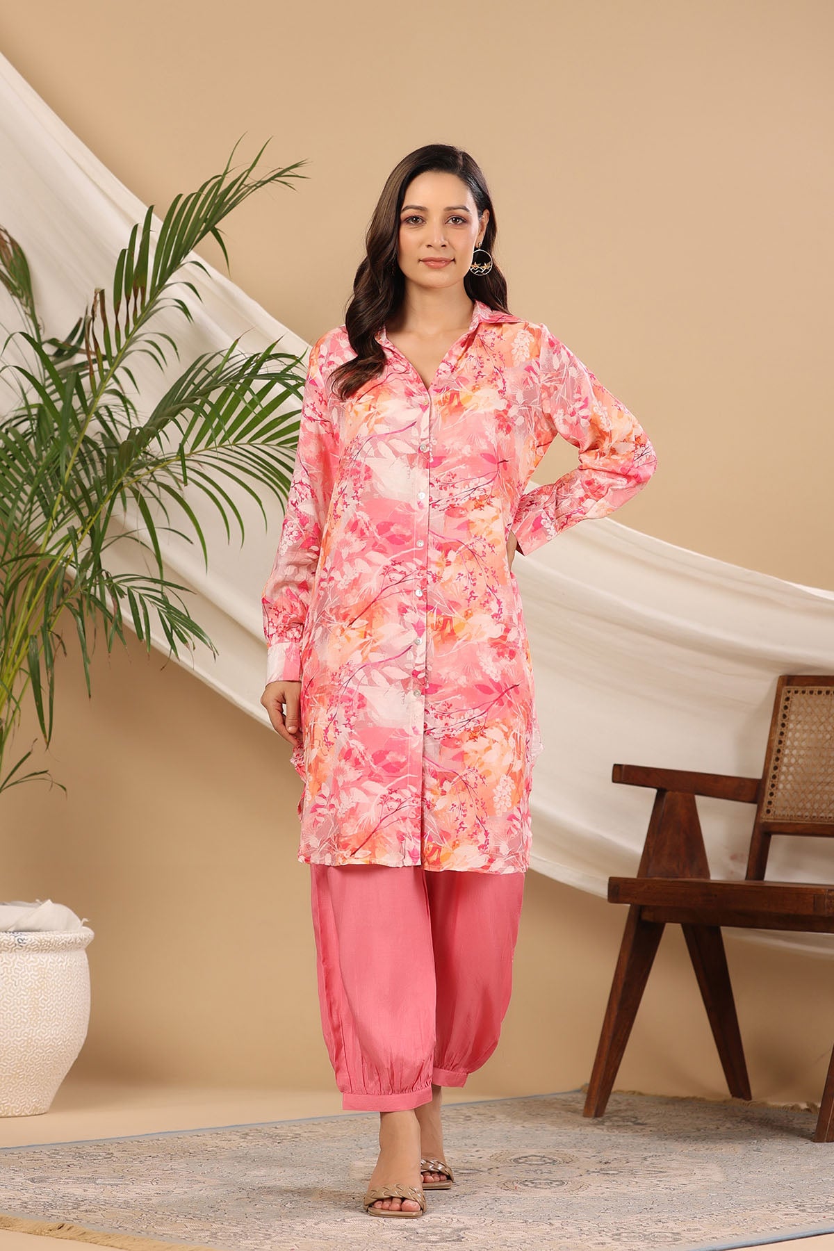 Pink Floral Muslin Printed Co-ord Set