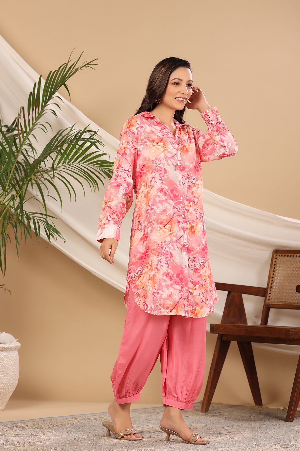 Pink Floral Muslin Printed Co-ord Set